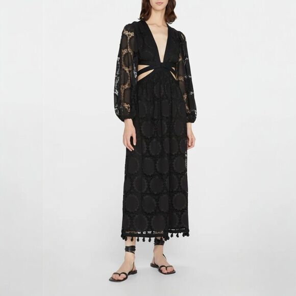 Alexis Stran Open Tie-Back Midi Lace Dress in Black Size XS - Picture 1 of 12